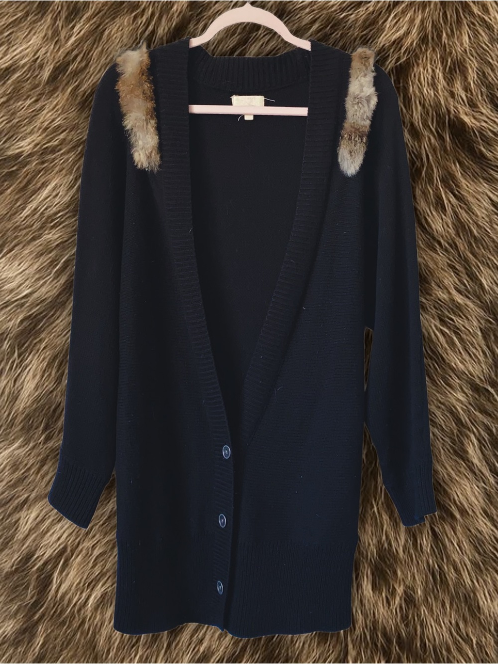Deadstock 2010’s Black Longline Faux Fur Lined Cardigan Sz S (up to M/L)